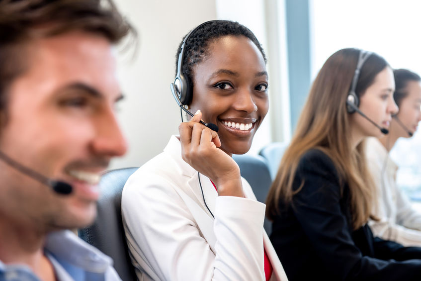 smiling call center worker