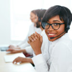 call center employee talking on phone