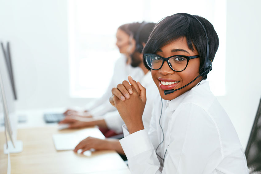 call center employee talking on phone